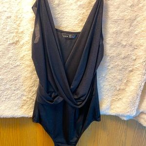 Black glitter toned bodysuit blouse